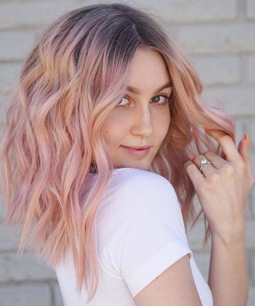 Cabello ondulado rosa estilo tipo París, color de cabello humano: Peluca de encaje,  corte bob,  Ideas de peinado  