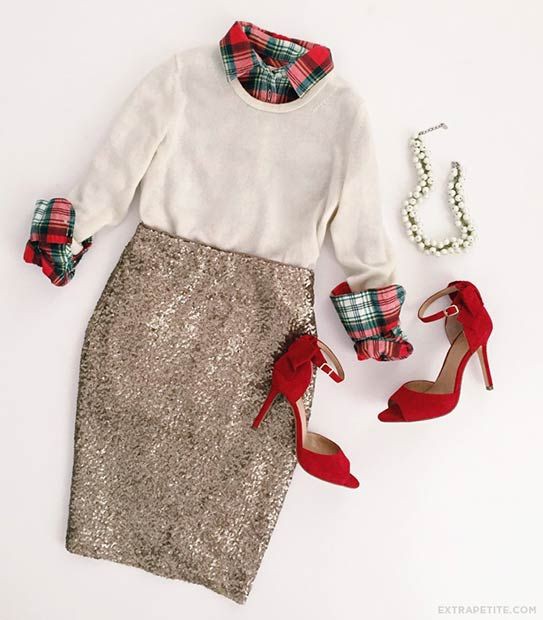Lindas ideas de atuendos navideños, día de navidad.: día de Navidad,  Traje Blanco Y Rojo  